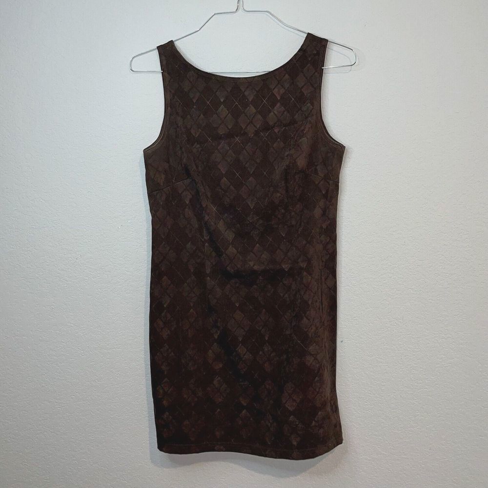 Womans vintage brown Dress size 10 Geometric Design back zipper stretch
